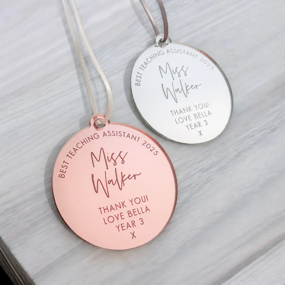 Teaching assistant tag – luxury personalised hanging gift | custom acrylic & wood