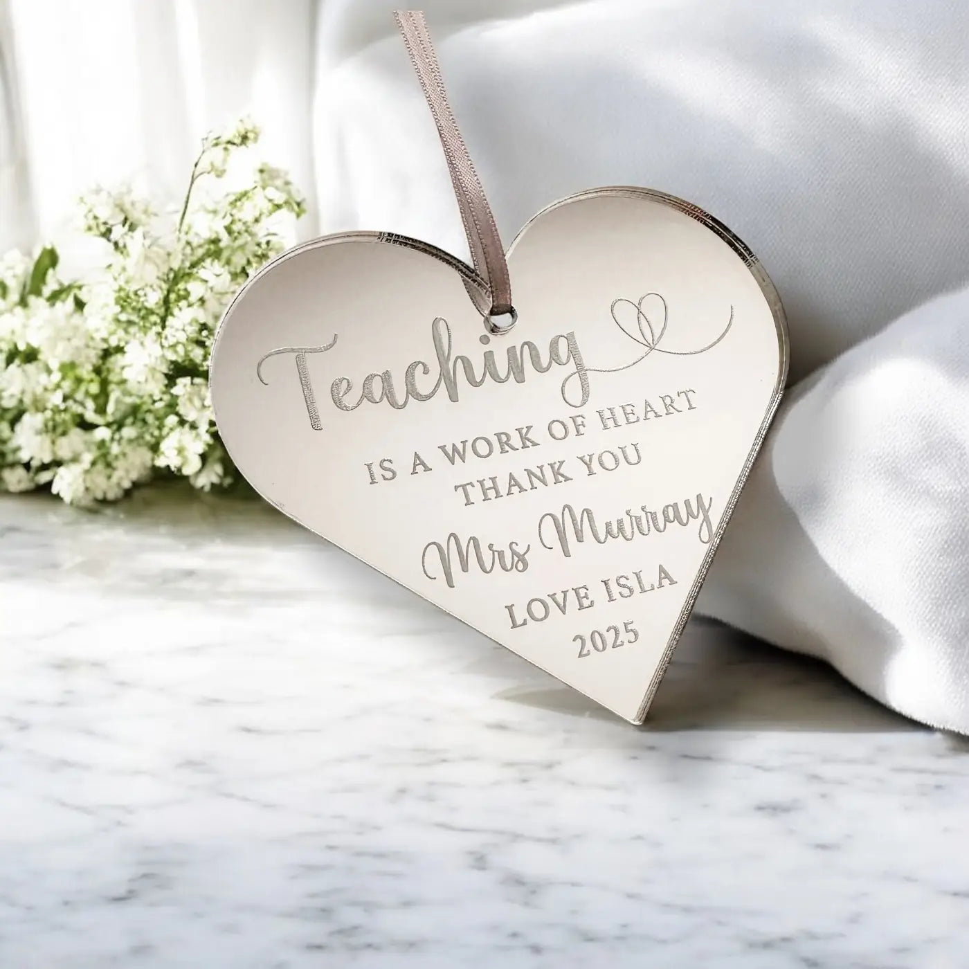 Thank you teacher gift – personalised engraved heart keepsake | luxury acrylic & wood present