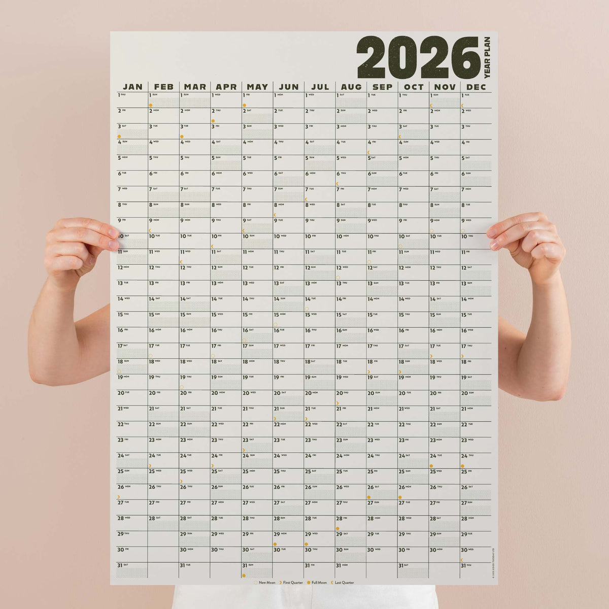 2026 Black and White Portrait Wall Planner, Recycled Matte