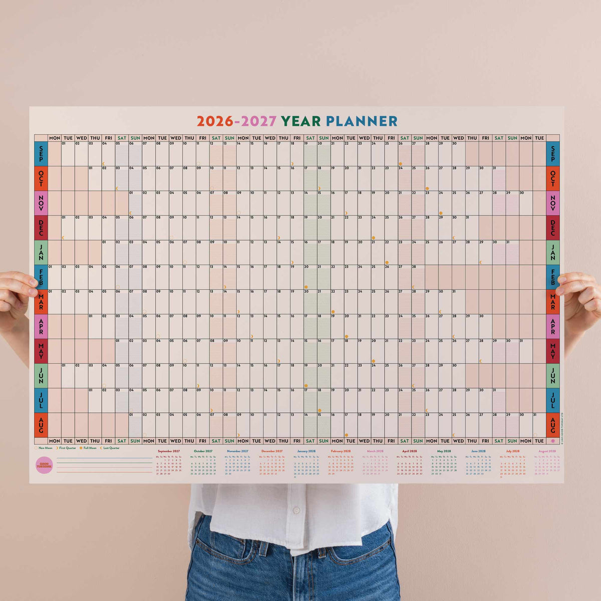 A1 Landscape Academic Wall Planner 2026–2027 – Work Hard, Play Nice