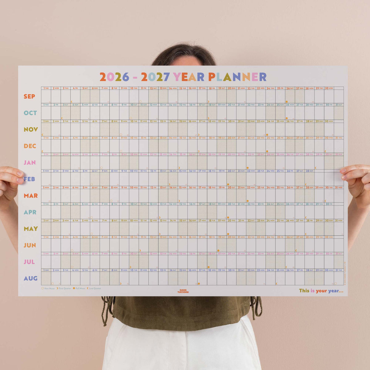 2026-2027 Pastel Academic Wall Planner 27.5 x 19.3 in Recycled