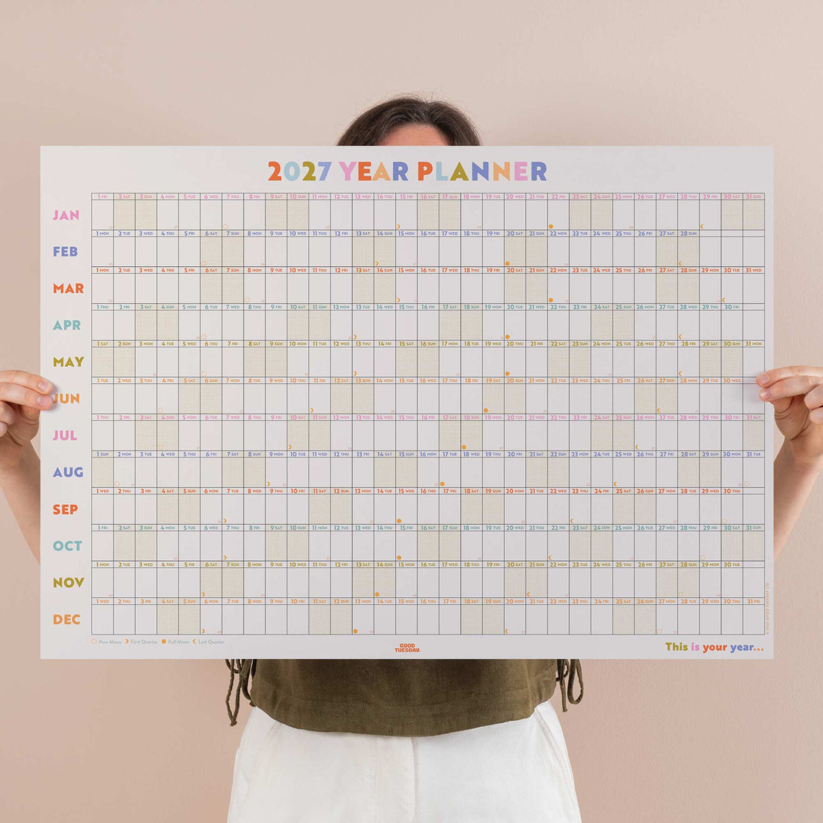 2027 Pastel Landscape Wall Planner Large Yearly Overview 27.5x19.3in