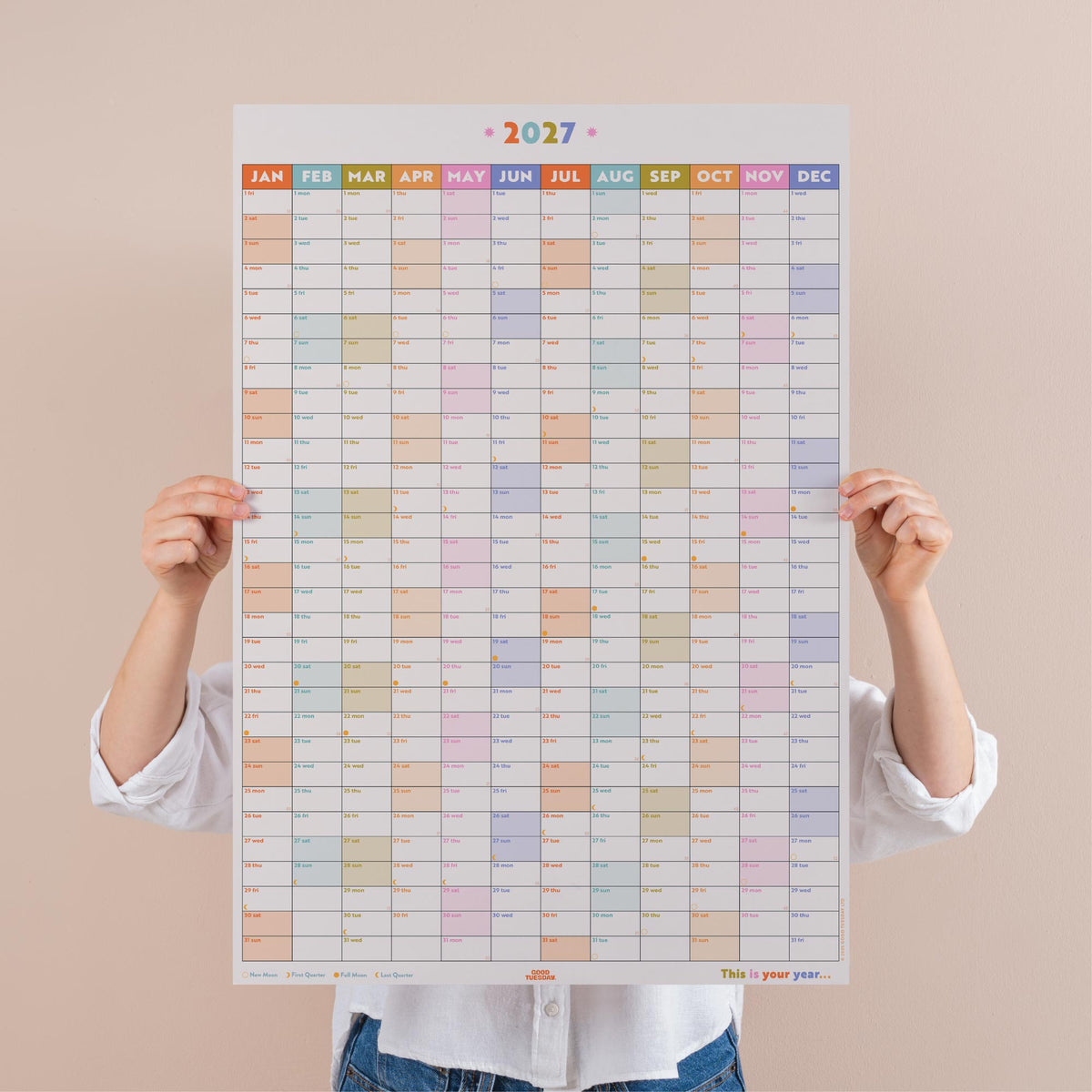 2027 Pastel Portrait Wall Planner Large Recycled Yearly Overview