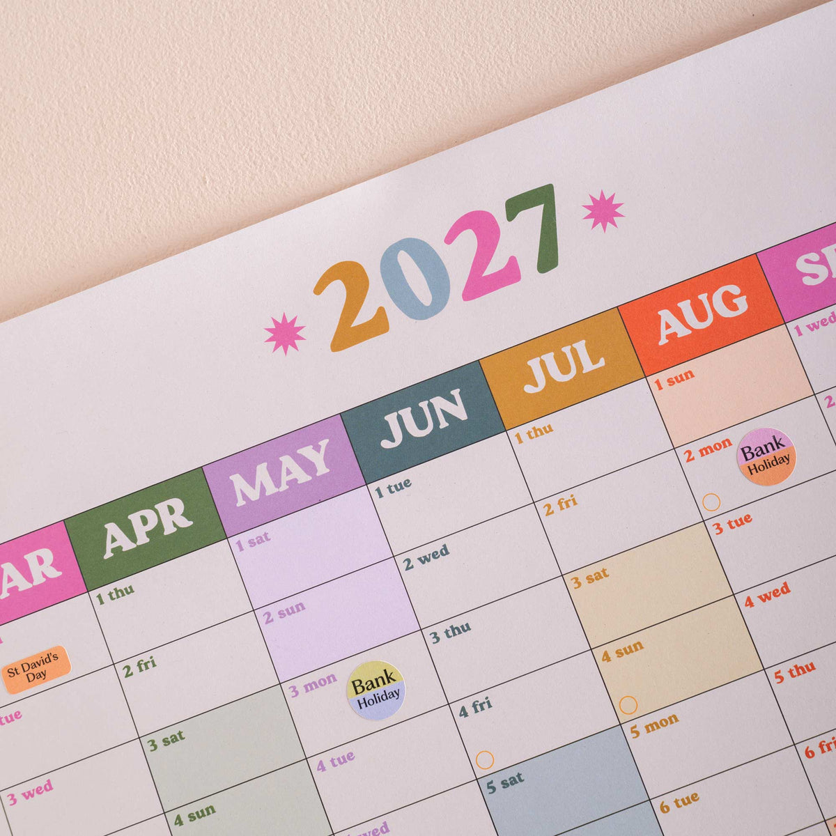 2027 Portrait Wall Planner Recycled Paper Moon Phases Weekends Highlighted