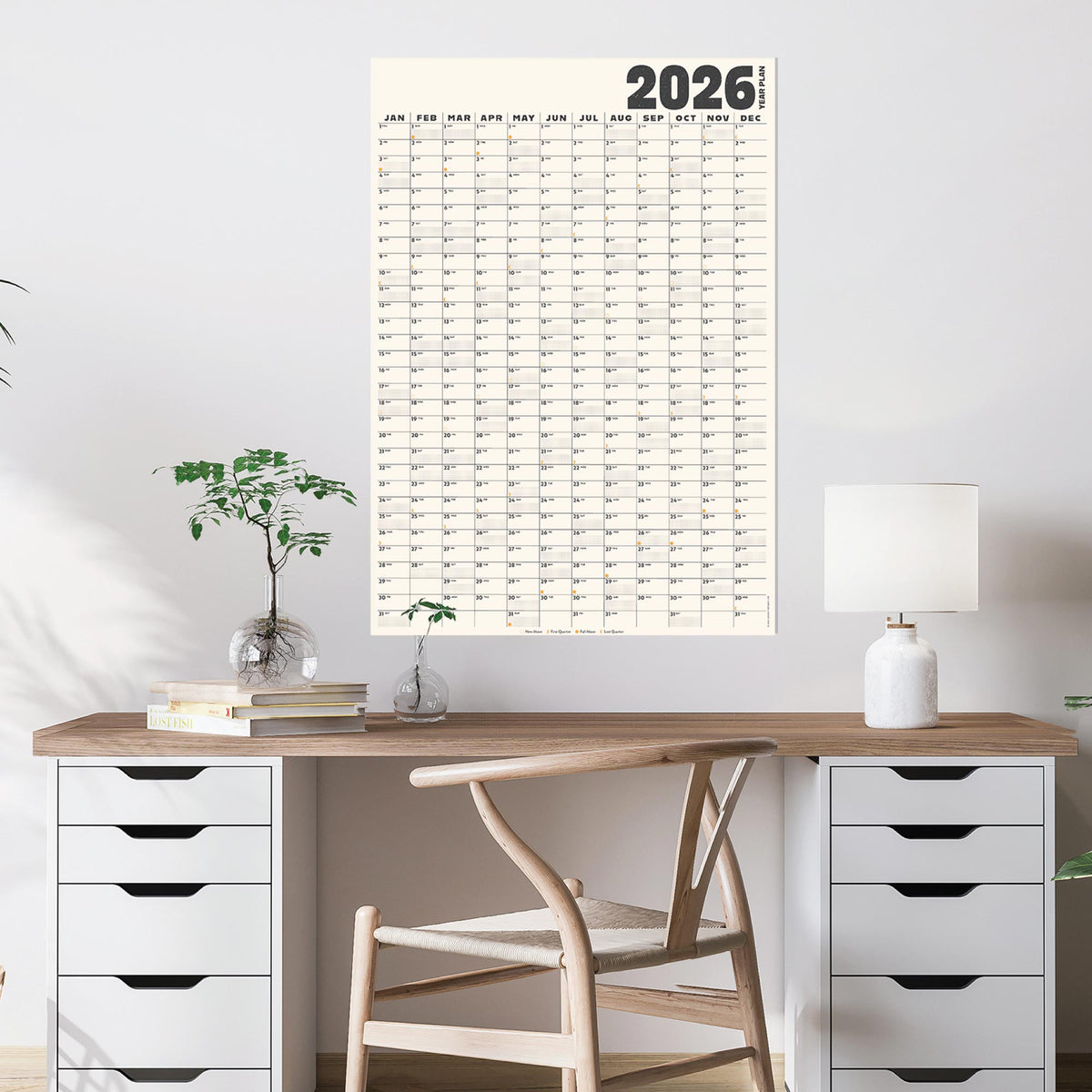 2026 Black and White Portrait Wall Planner, Recycled Matte