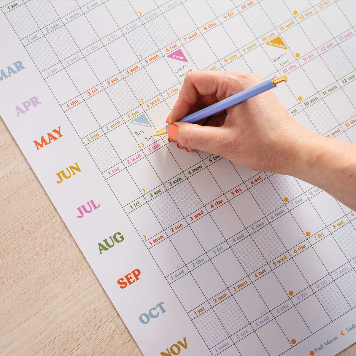 2027 Landscape Wall Planner Recycled Year-at-a-Glance Calendar with Moon Phases