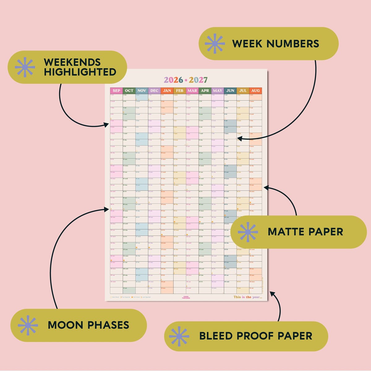 2026-2027 Portrait Academic Year Wall Planner Recycled Paper