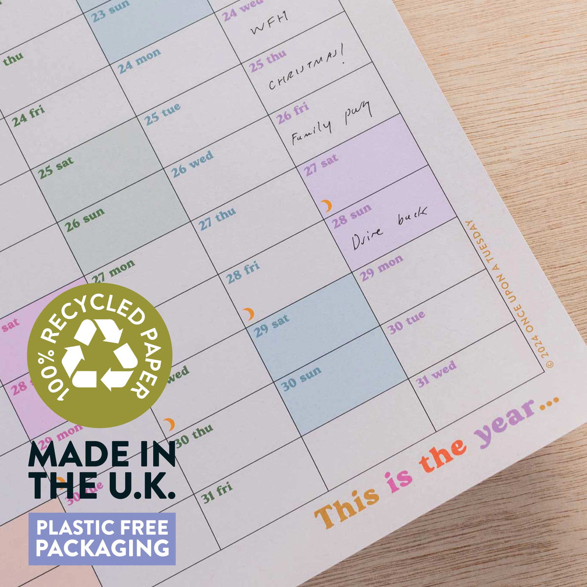 2026-2027 Portrait Academic Year Wall Planner Recycled Paper