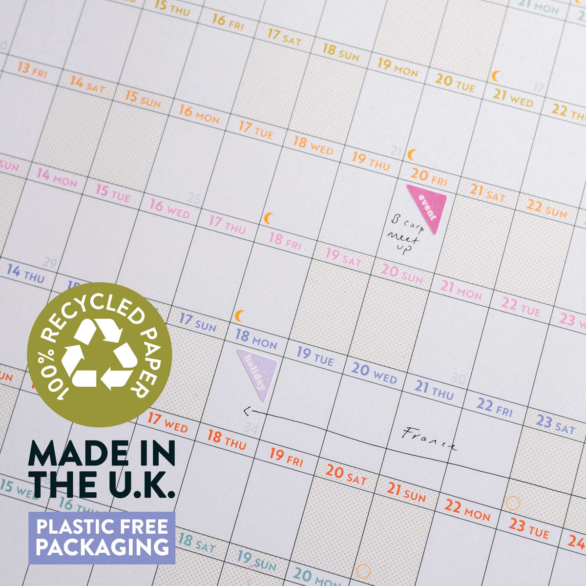 2026-2027 Pastel Academic Wall Planner 27.5 x 19.3 in Recycled