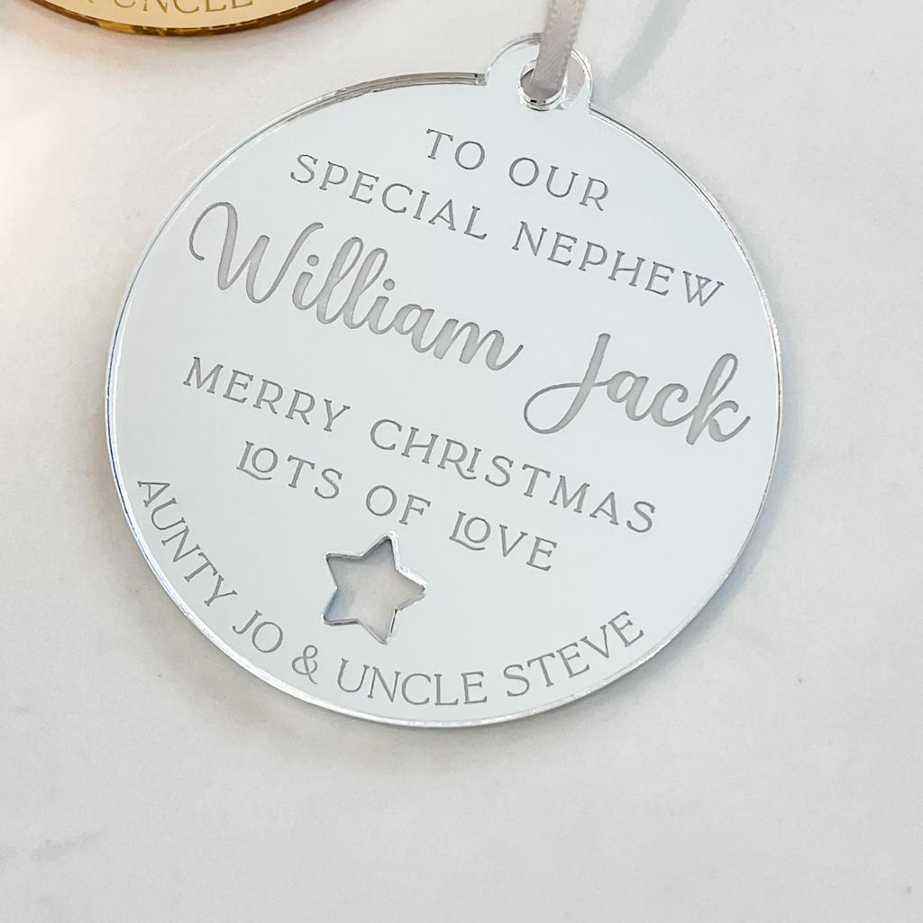Nephew Personalised Christmas Tree Bauble 