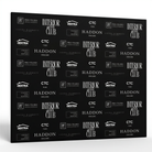 a black and white photo of the interior club logo