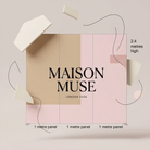 a minimalist design with a large text box in the center, surrounded by abstract shapes and lines in various colors, including pink, beige, and white.