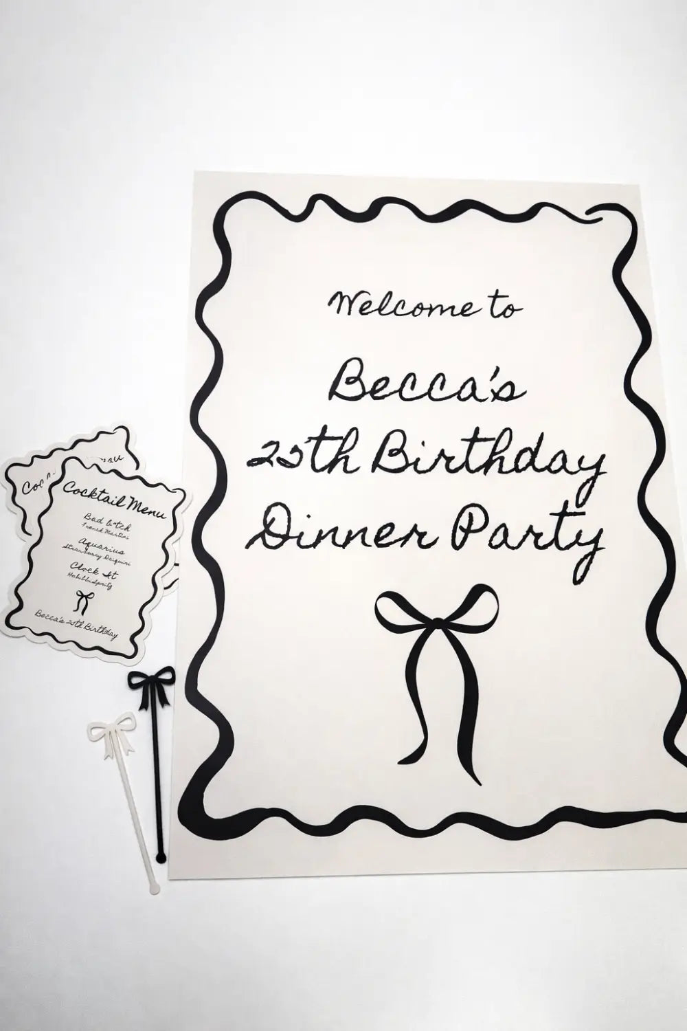 Becca foden’s 25th birthday: on-trend bow drink stirrers for a modern luxury celebration