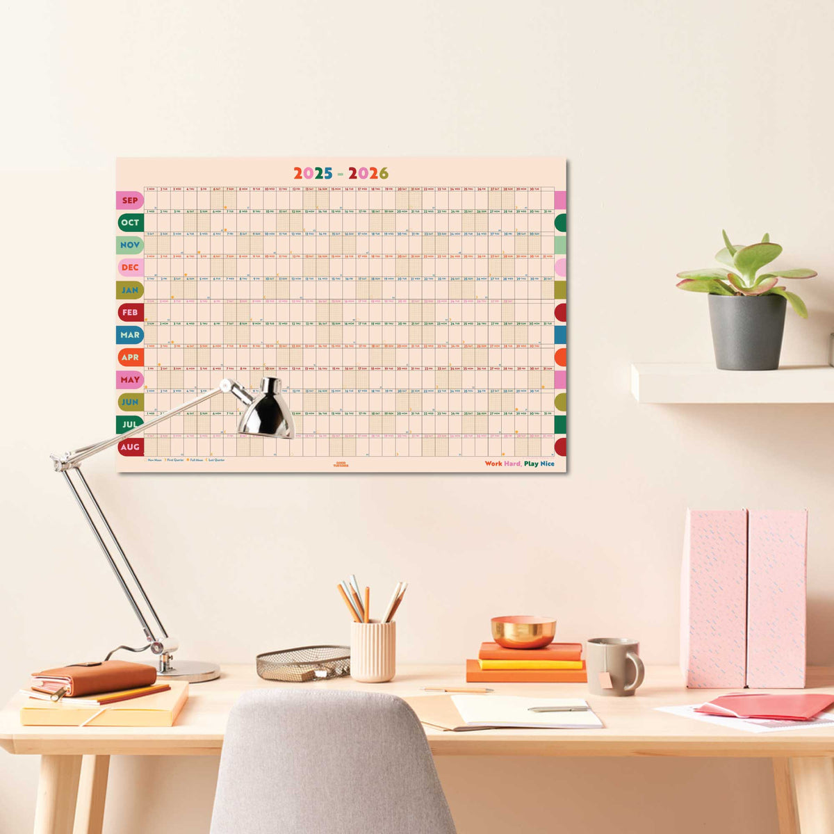 2025–2026 Academic Year Wall Planner Landscape Colour-Blocked Monthly