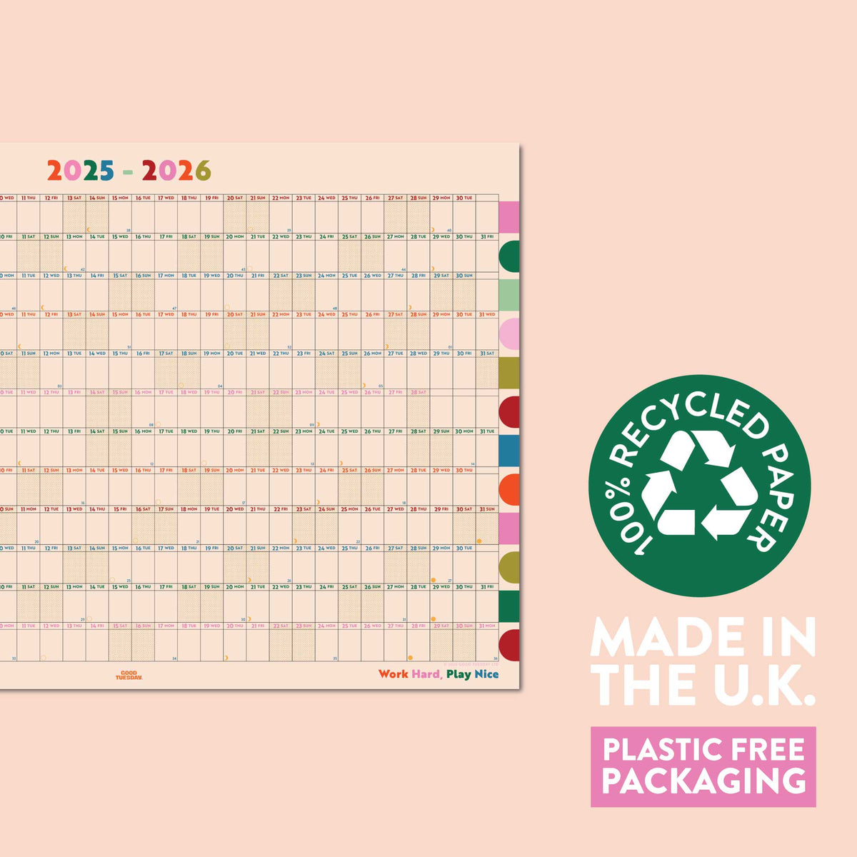 2025–2026 Academic Year Wall Planner Landscape Colour-Blocked Monthly