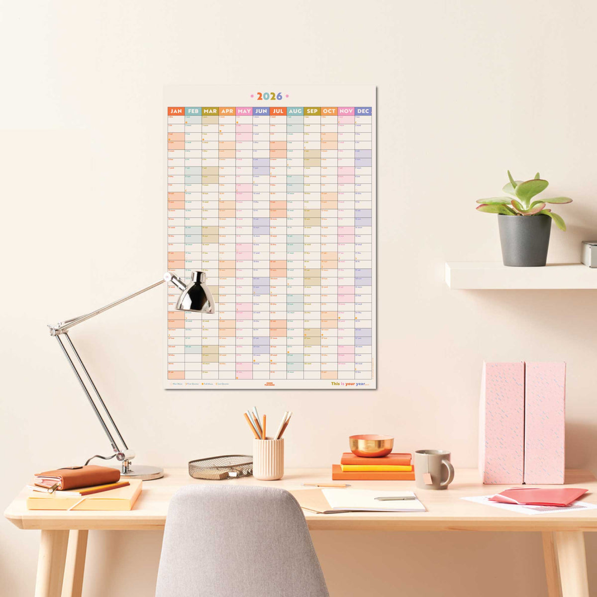 2026 Portrait Wall Planner – Pastel Year-at-a-Glance Recycled Paper