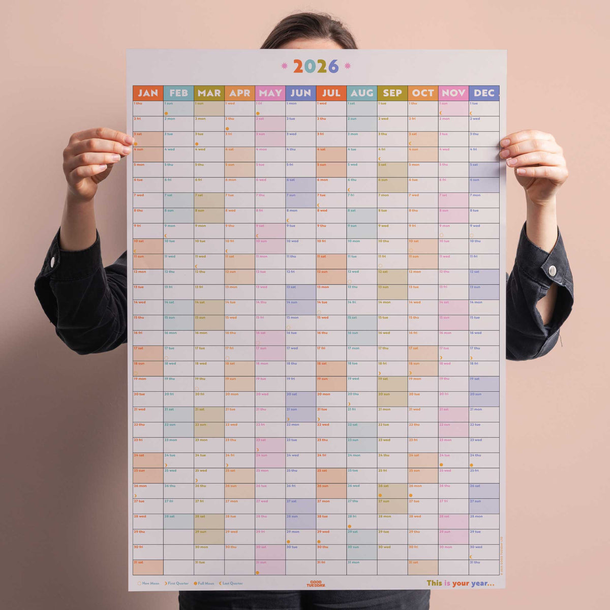 2026 Portrait Wall Planner – Pastel Year-at-a-Glance Recycled Paper