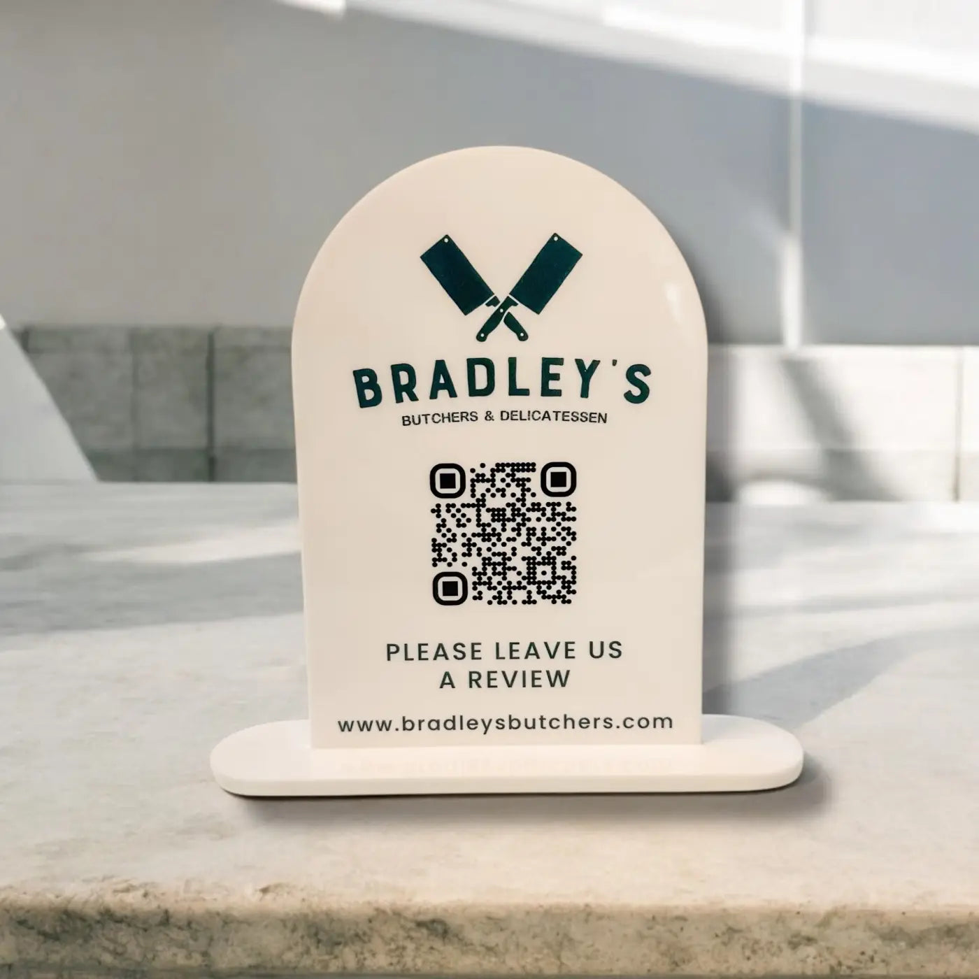 Acrylic business sign - luxury dome top custom branded display for retail & events