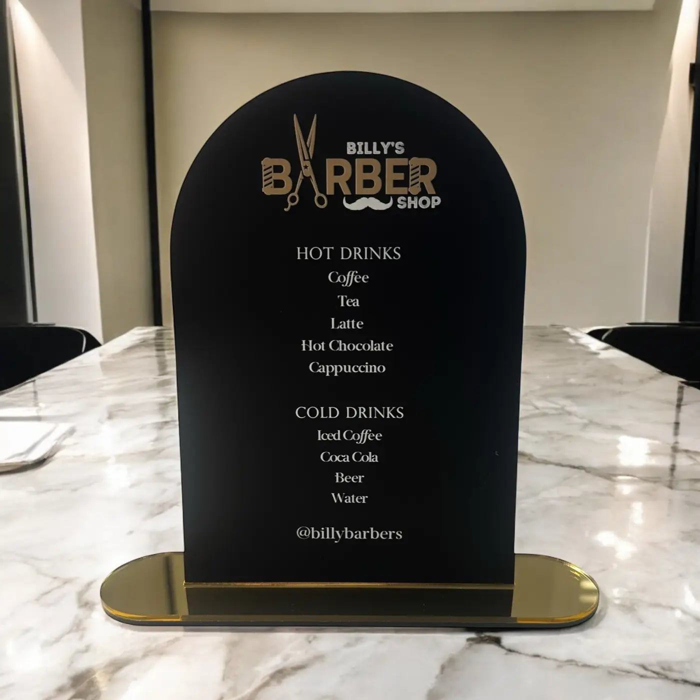 Acrylic dome display sign – luxury menu board | personalised tea coffee signage