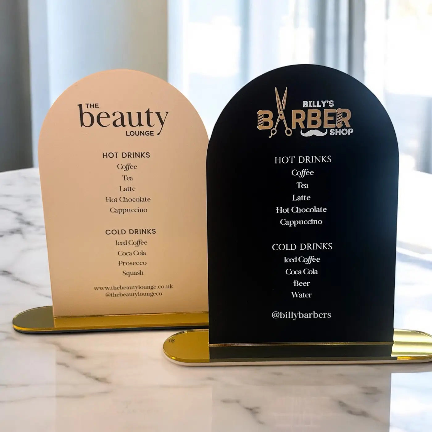 Acrylic dome display sign – luxury menu board | personalised tea coffee signage
