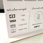 Acrylic qr code sign – luxury personalised payment display | contactless scan to pay