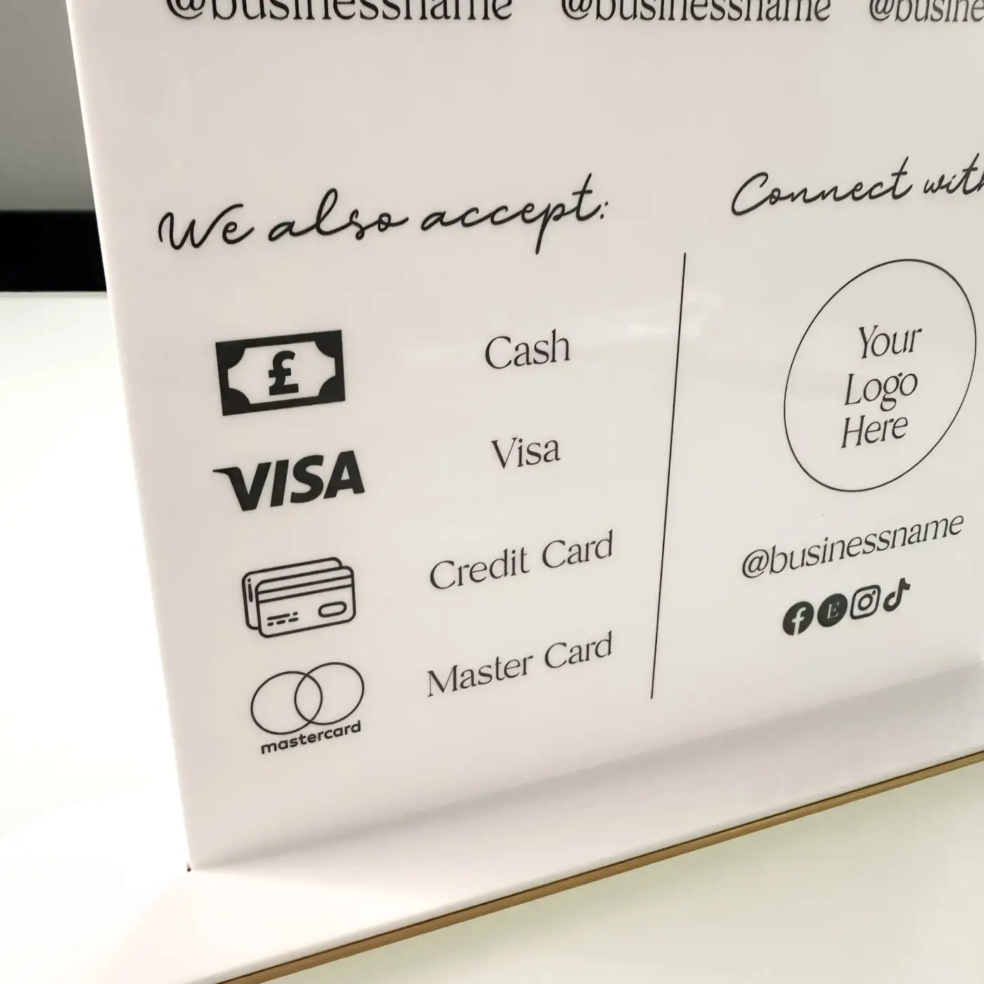 Acrylic qr code sign – luxury personalised payment display | contactless scan to pay