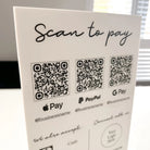 Acrylic qr code sign – luxury personalised payment display | contactless scan to pay
