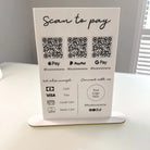 Acrylic qr code sign – luxury personalised payment display | contactless scan to pay