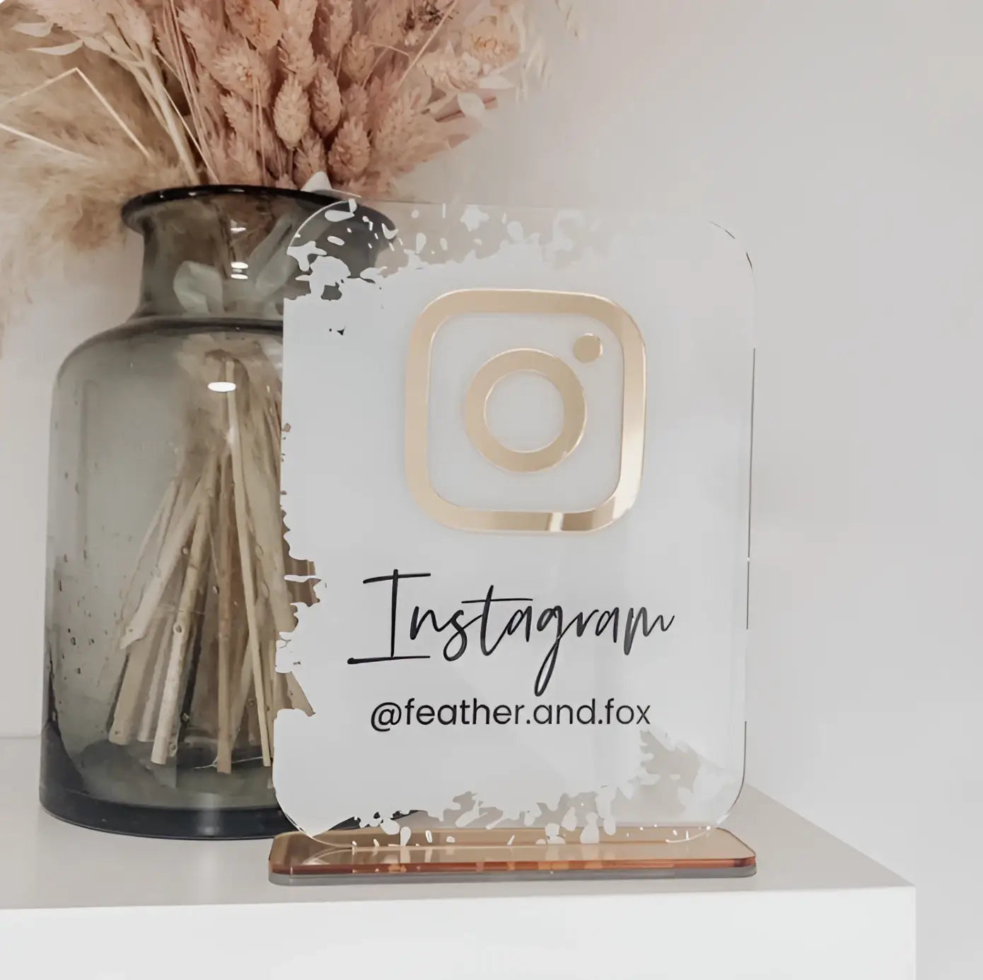 Acrylic social media sign – custom event branding | luxury mirror icon display stand