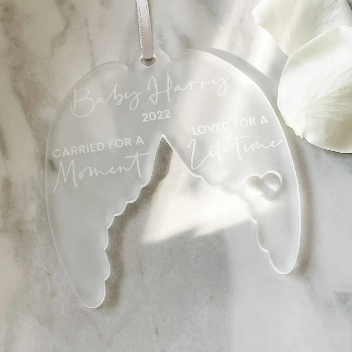 Angel wings keepsake – personalised baby loss memorial gift | luxury tribute