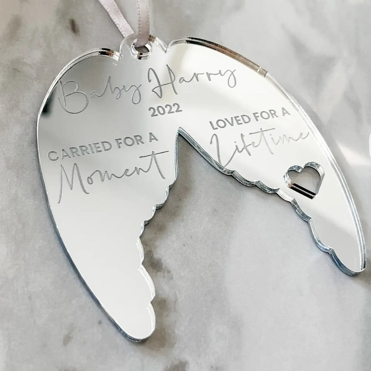 Angel wings keepsake – personalised baby loss memorial gift | luxury tribute