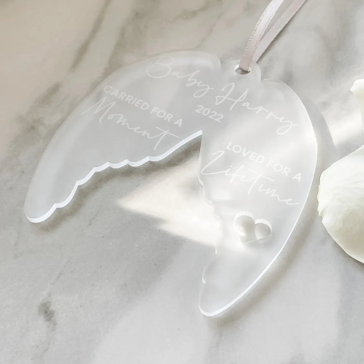 Angel wings keepsake – personalised baby loss memorial gift | luxury tribute