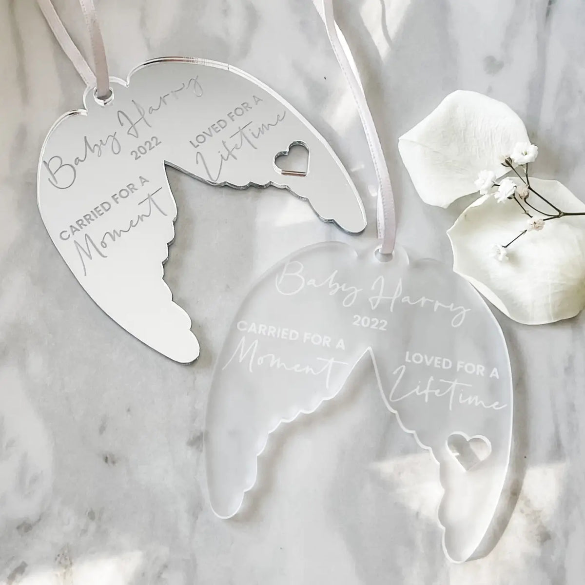 Angel wings keepsake – personalised baby loss memorial gift | luxury tribute