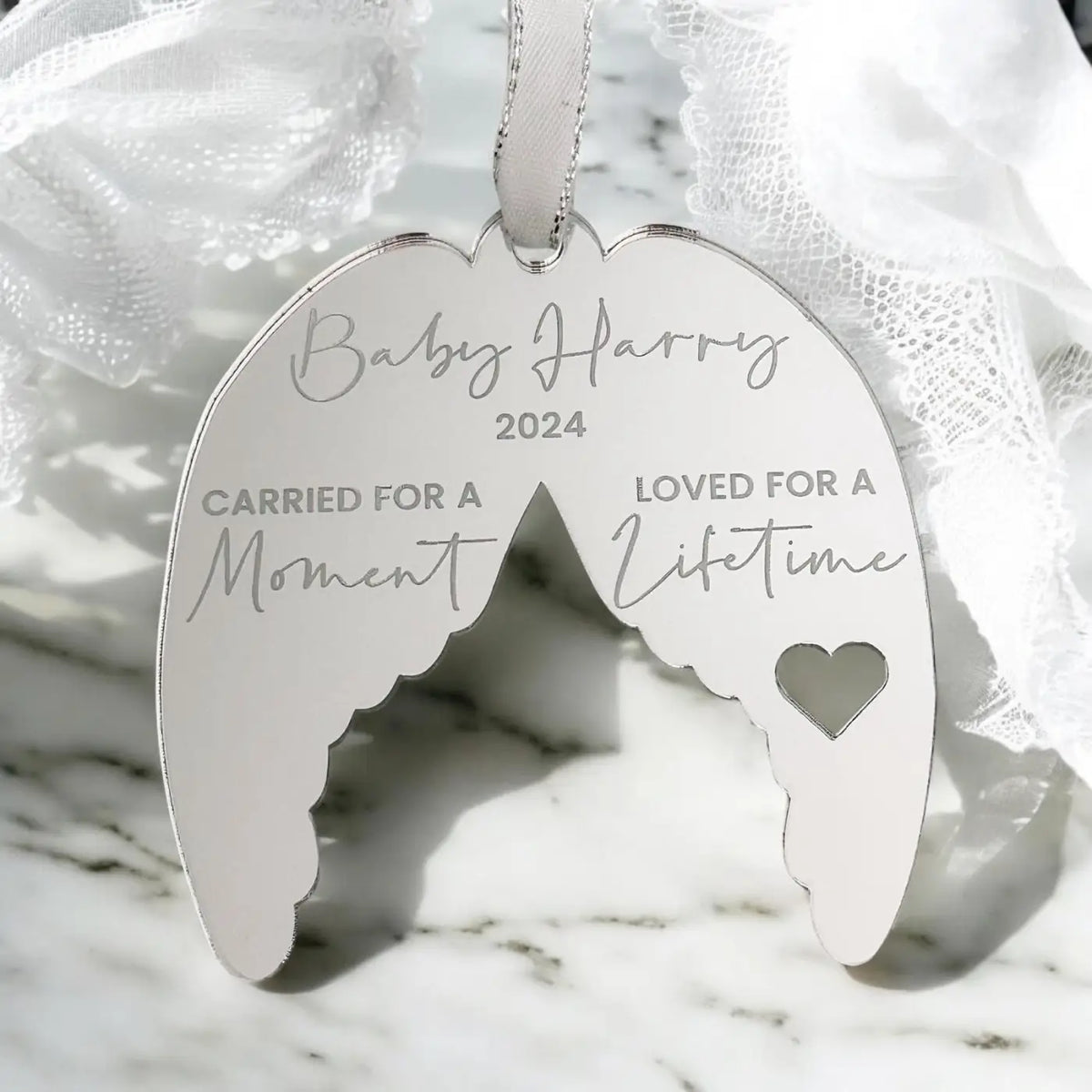 Angel wings keepsake – personalised baby loss memorial gift | luxury tribute
