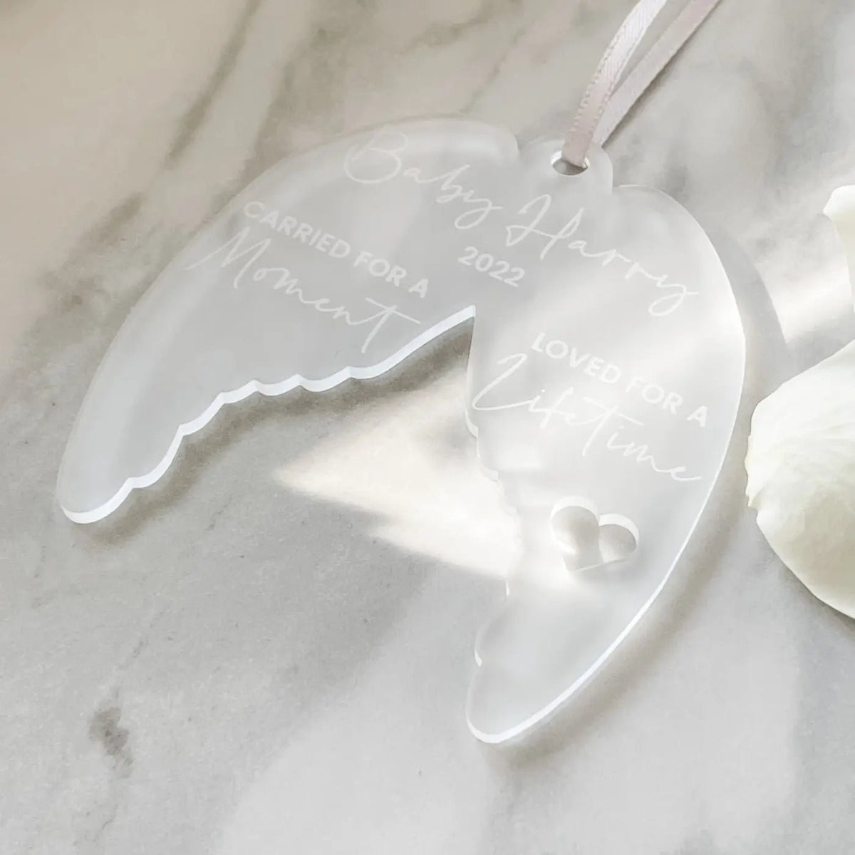 Angel Wings Keepsake with custom personalisation for family remembrance keepsakes