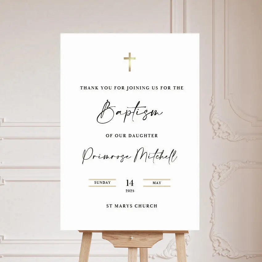 Baptism welcome sign – personalised event | custom ceremony decor
