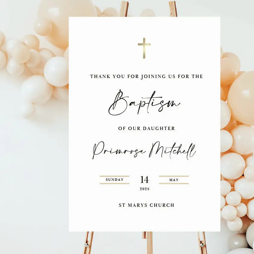 Baptism welcome sign – personalised event | custom ceremony decor