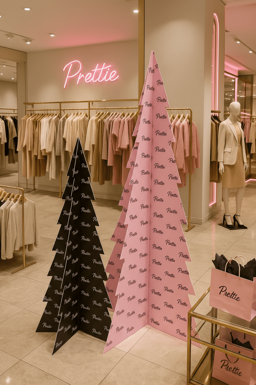 Branded foamboard Christmas Trees with bespoke brand artwork for Christmas gifting