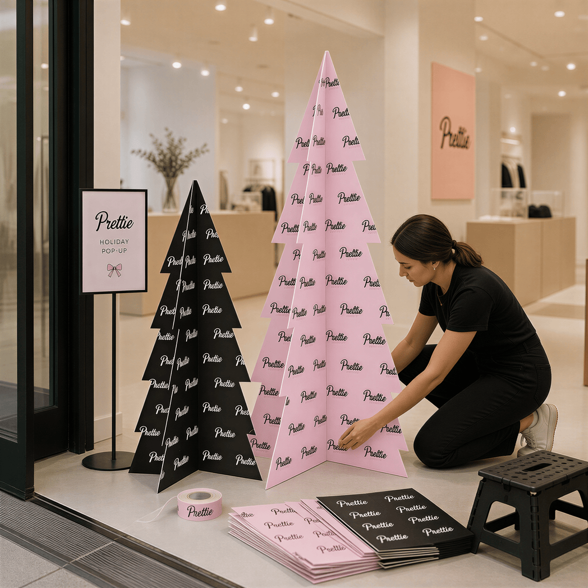 Branded foamboard Christmas Trees with bespoke brand artwork