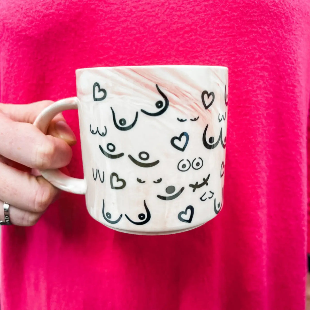Breast cancer mug - premium ceramic coffee cup | pink marble awareness drinkware