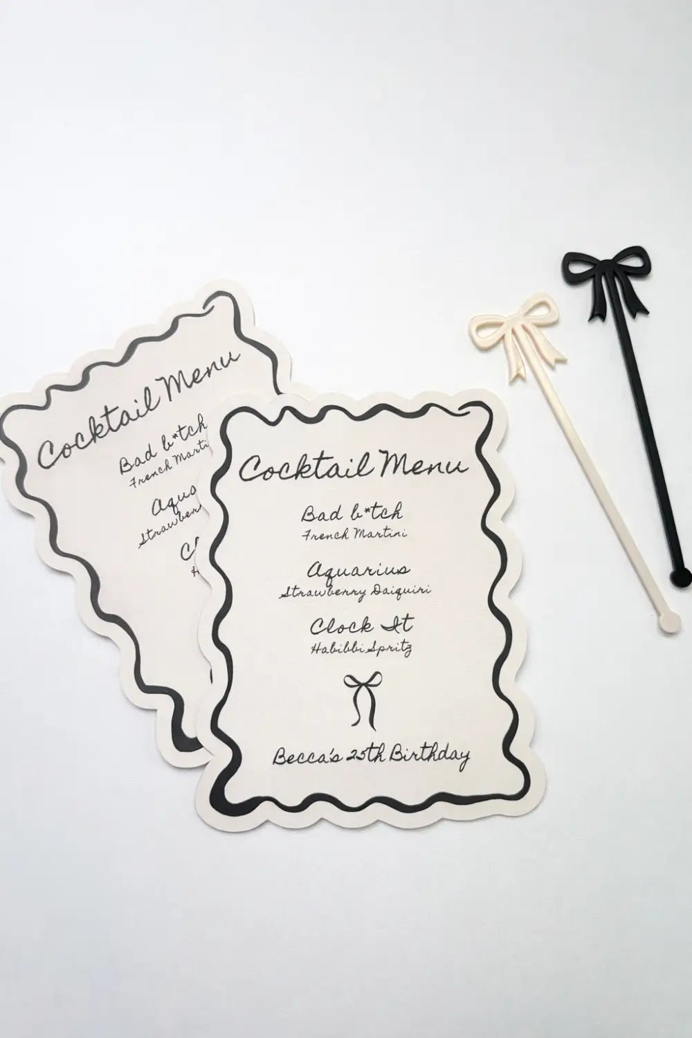 Becca foden’s 25th birthday: on-trend bow drink stirrers for a modern luxury celebration