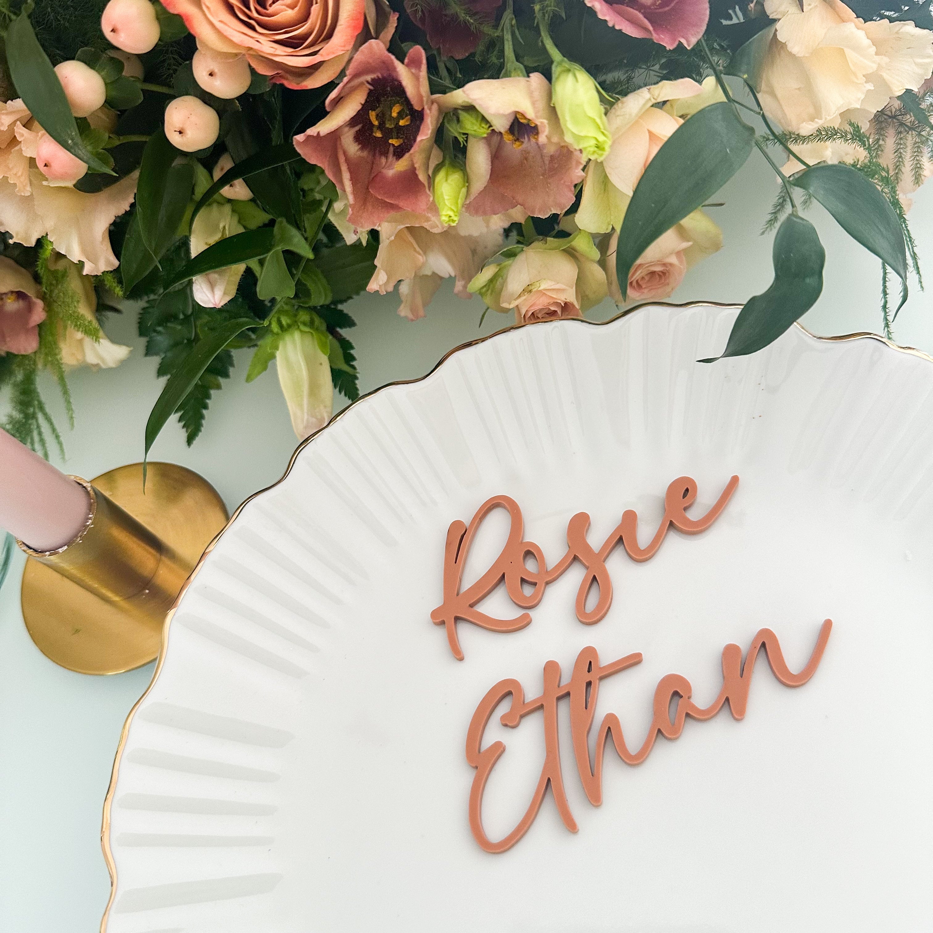Terracotta Wedding Table Décor with personalised name.