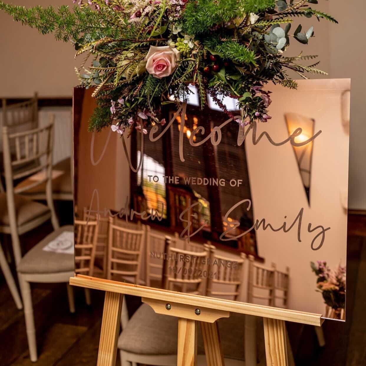 Personalised Rose Gold Mirror Engraved Wedding Welcome Sign