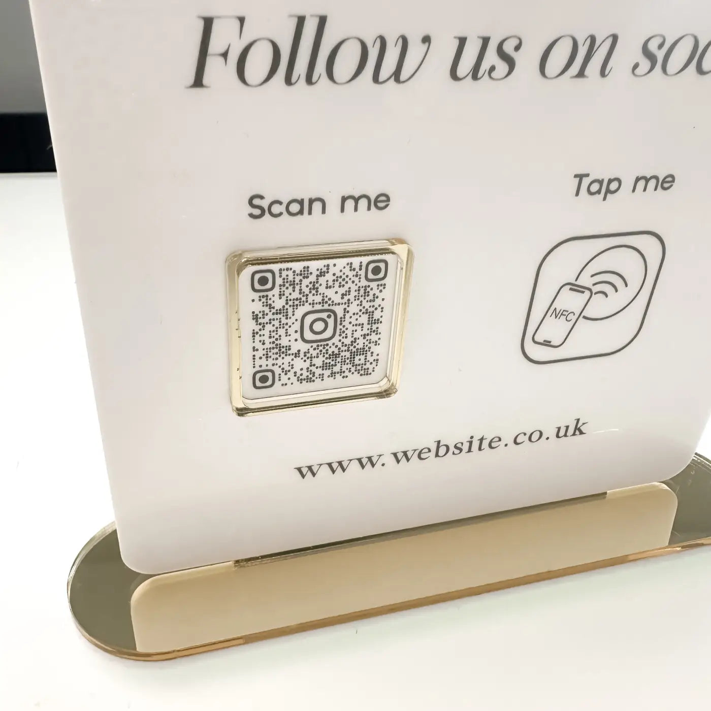 Contactless social media sign – custom acrylic display stand with luxury base