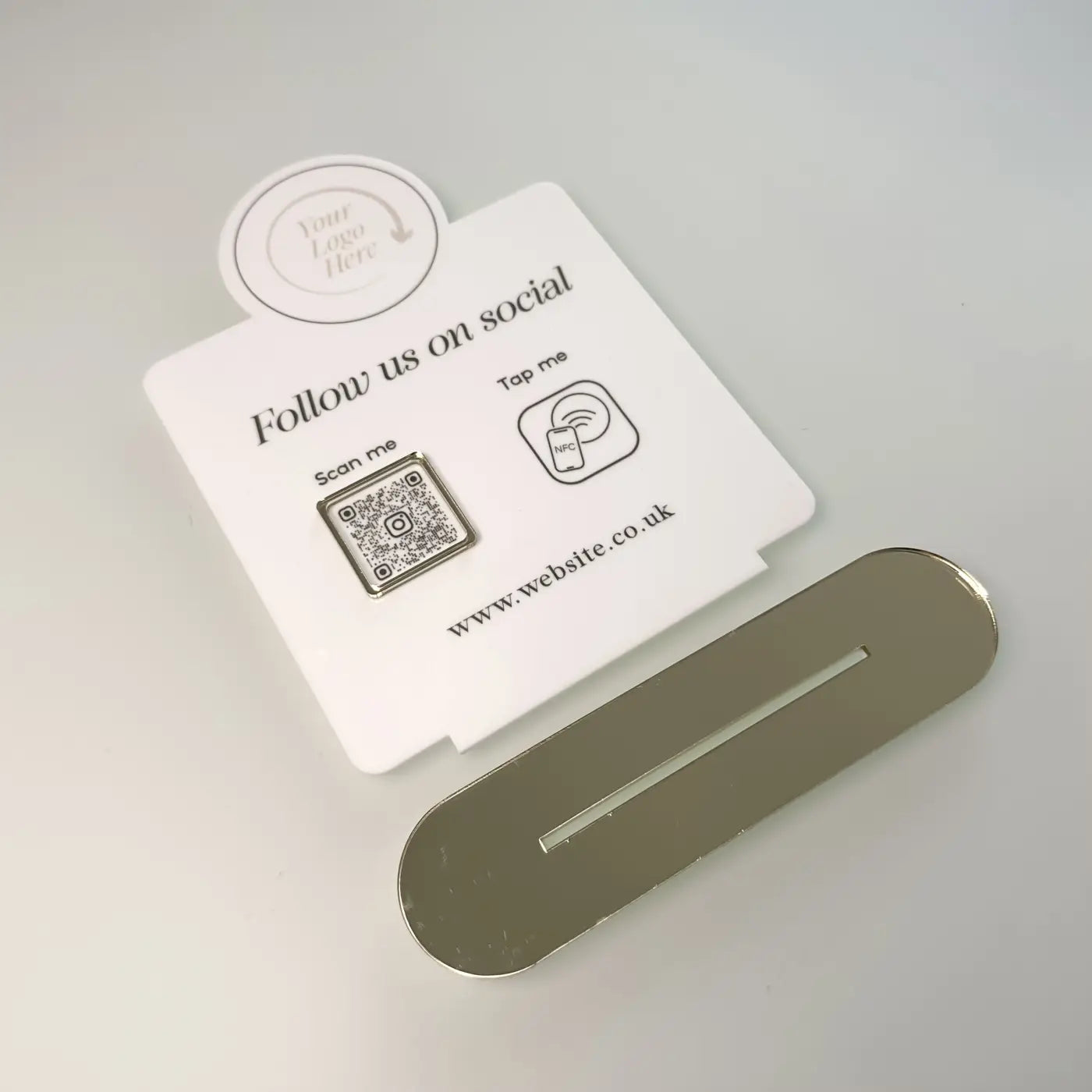 Contactless social media sign – custom acrylic display stand with luxury base