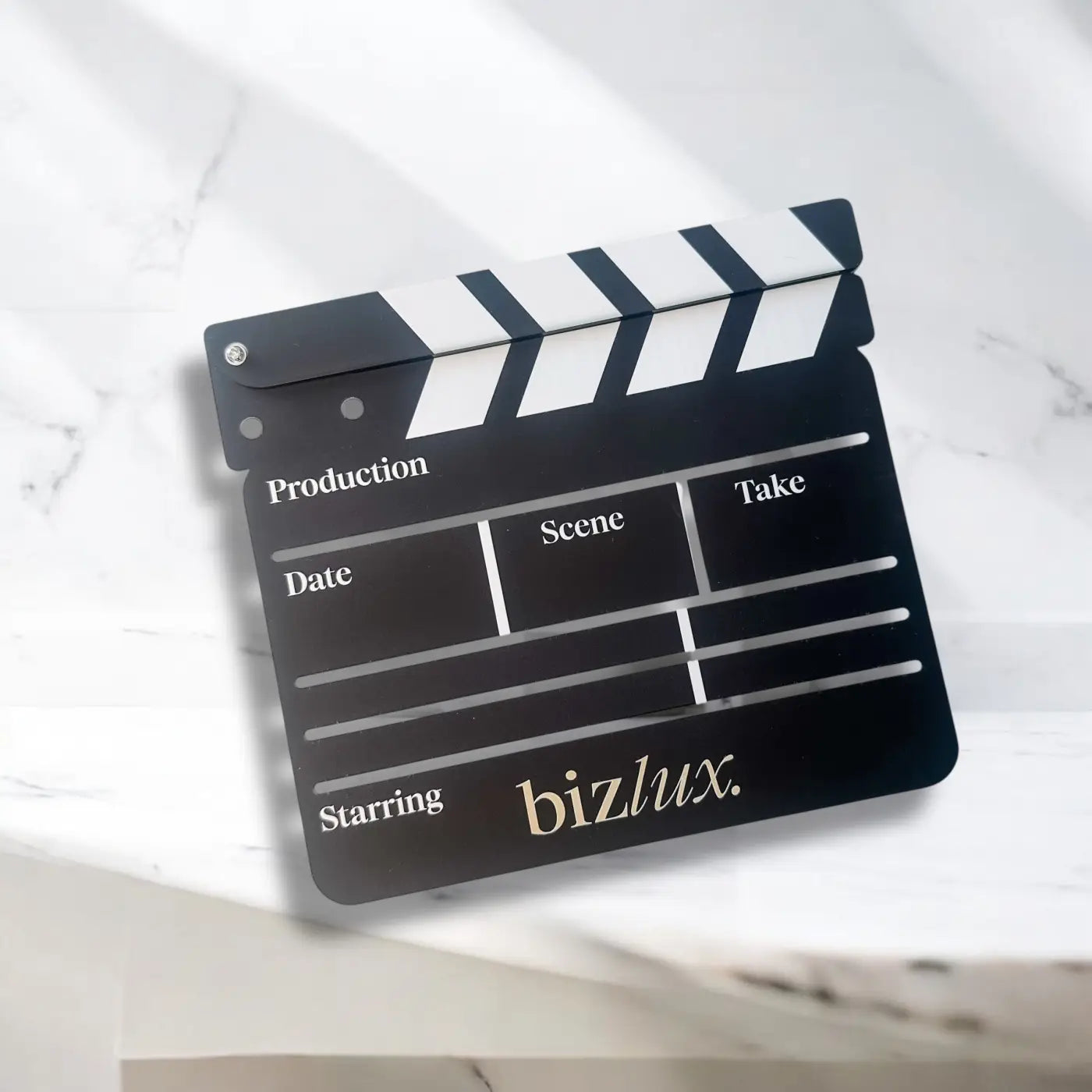 Custom acrylic clapperboard – luxury business logo clipboard | precision cut branding event props