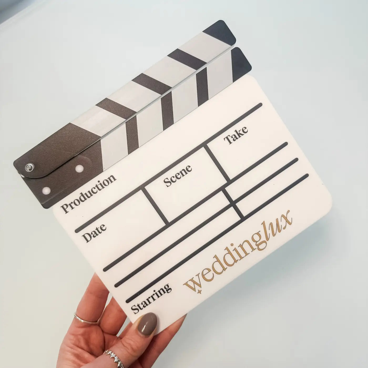 Custom acrylic clapperboard – luxury business logo clipboard | precision cut branding event props