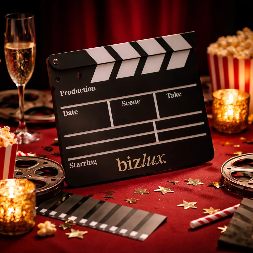Custom acrylic clapperboard – luxury business logo clipboard | precision cut branding event props
