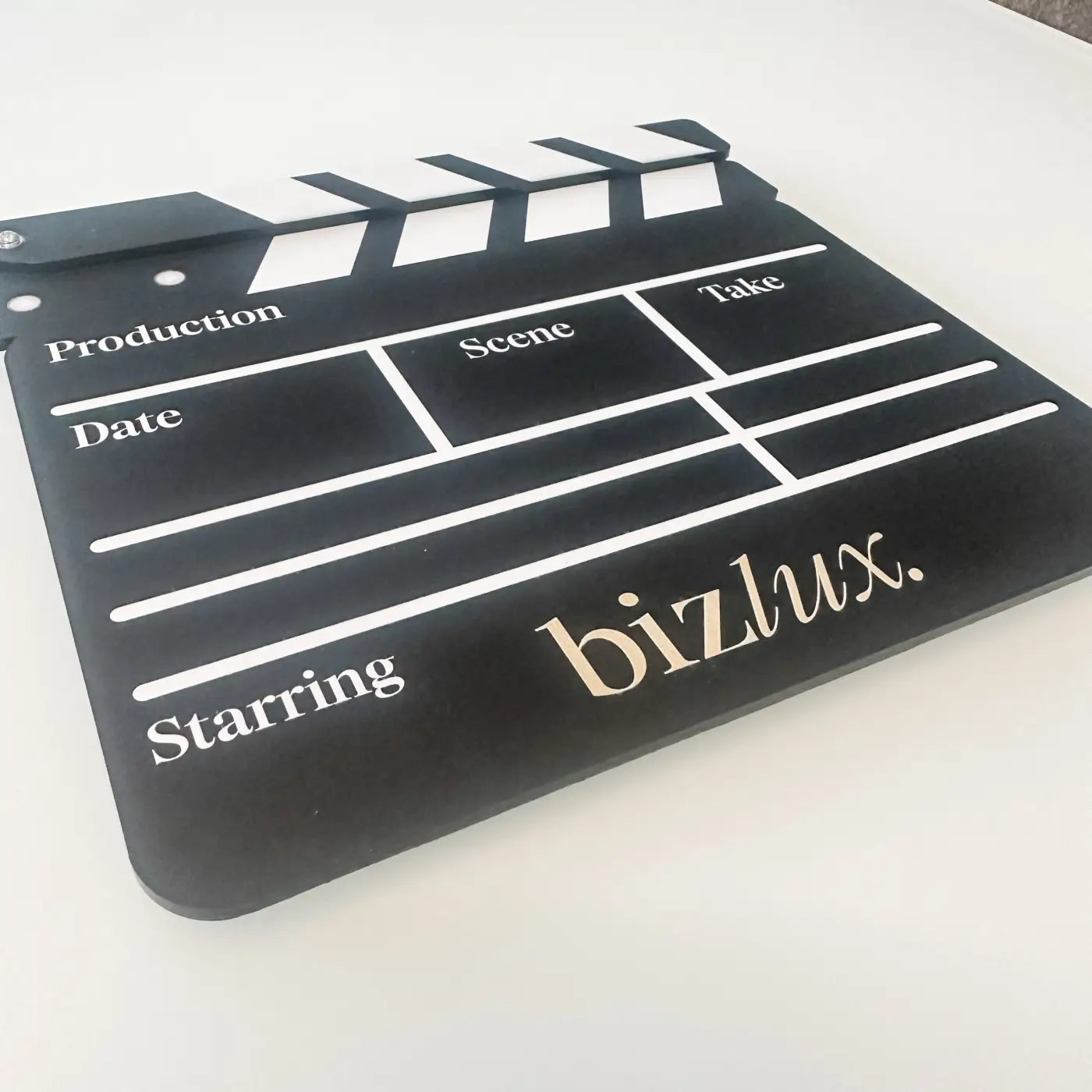 Custom acrylic clapperboard – luxury business logo clipboard | precision cut branding event props