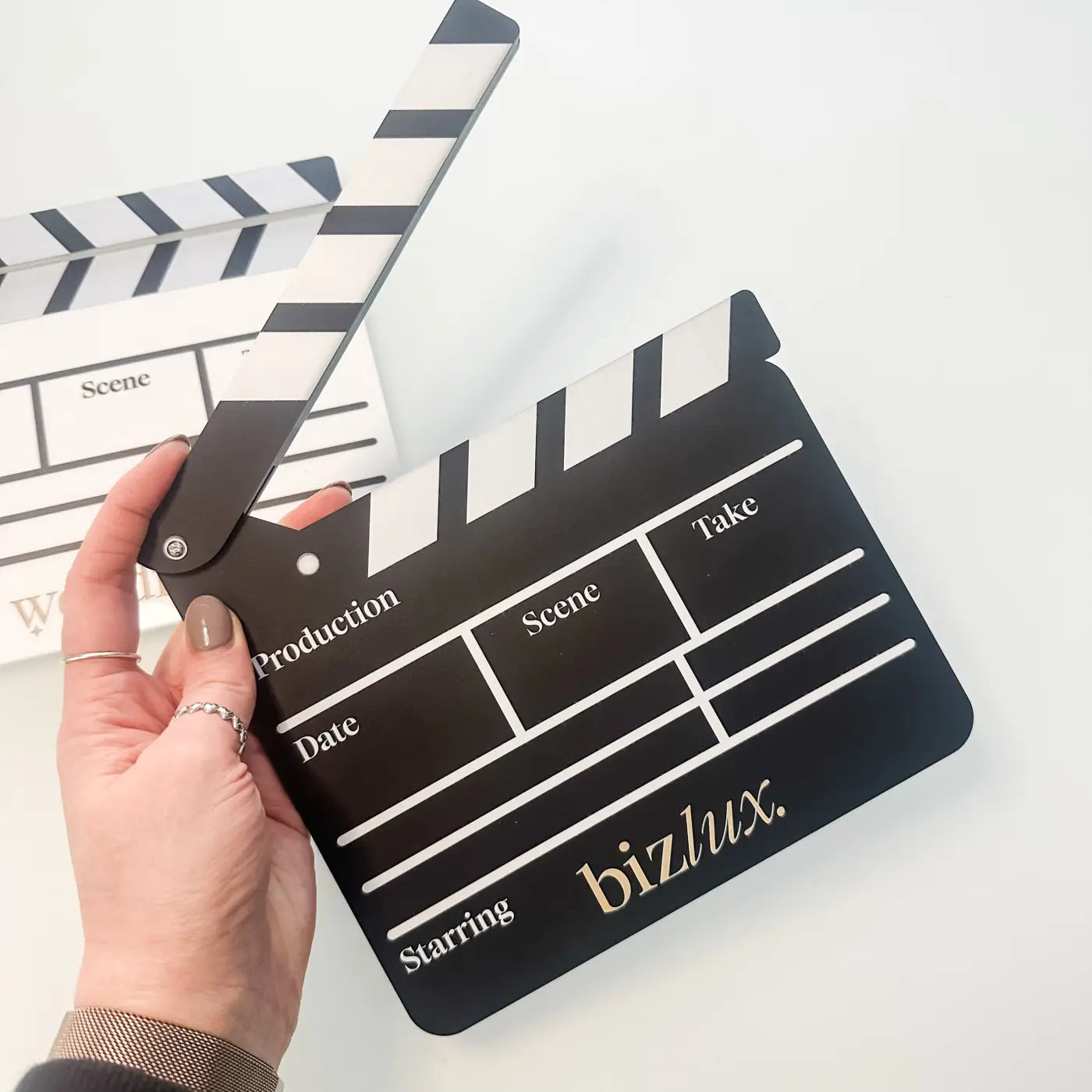 Custom acrylic clapperboard – luxury business logo clipboard | precision cut branding event props